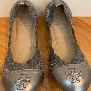 Tory Burch silver metallic flats